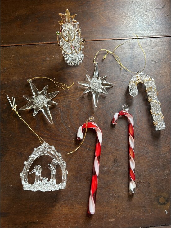 Other - Vintage Lot 6 Christmas Glass Ornaments Nativity Stars Small Christmas Tree